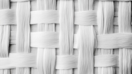Poster - Detailed Texture of White Woven Fibers Showing Intricate Patterns and Soft Strands, Demonstrating Textile Artistry and Modern Design Appeal