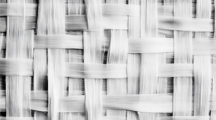 Poster - Close-up View of a Textured Woven Surface with Interlaced Strands in Soft Shades of White and Gray, Highlighting the Intricate Patterns and Design Elements