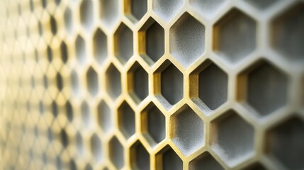 Poster - Close-up View of a Textured Honeycomb Pattern with Soft Lighting in Shades of Yellow and Gray