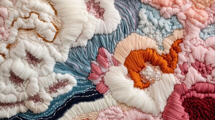Poster - Intricate embroidery featuring a blend of soft and vibrant colors, showcasing artistic skill through detailed floral patterns that evoke creativity and warmth in the viewer's heart.