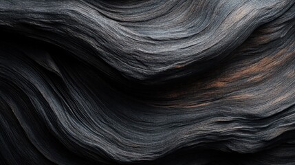 Poster - An elegantly flowing abstract image showcasing dark, textured waves that evoke a sense of depth and movement, perfect for modern design aesthetics and somber themes.