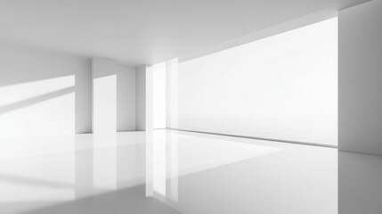 Poster - Minimalistic Modern Interior Space with Natural Light and White Walls, Ideal for Creative Projects and Architecture Concepts