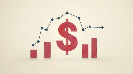 Poster - Abstract financial growth concept with dollar sign, increasing bars, and line chart illustrating market trends and economic success in soft colors