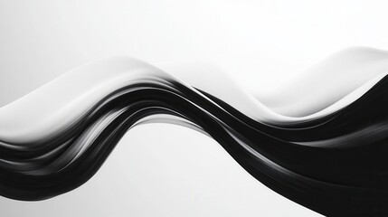 Poster - Abstract wave pattern in black and white featuring smooth curves and flowing lines creating a sense of movement and elegance in a minimalist style