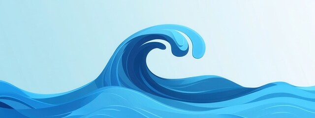 Poster - Stylized Blue Ocean Wave with Smooth Curves and Gradients on a Soft Background Ideal for Nature and Water-Themed Projects