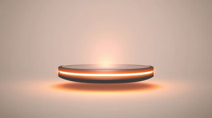 Poster - Futuristic Circular Platform with Glowing Orange Edge and Soft Background Illumination Perfect for Product Display or Technology Showcase