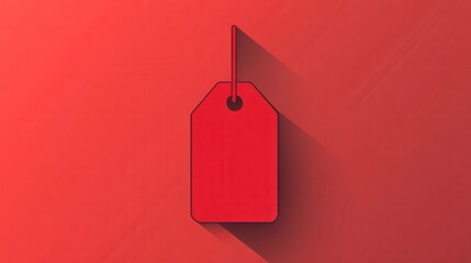 Poster - Bright Red Tag with Shadow Effect on a Flat Surface Ideal for Sale Promotions, Discount Offers, and Price Labels in Marketing Campaigns