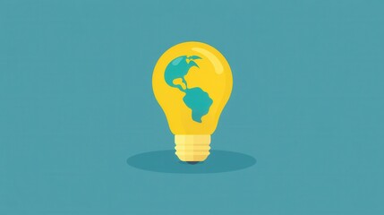 Poster - Creative Light Bulb Design Featuring World Map Symbolizing Innovation and Global Ideas in Vibrant Colors on a Cool Background