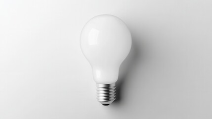 Poster - Simple white incandescent light bulb over a plain white background showcasing its design and elegance for minimalist aesthetics in any project