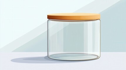 Poster - Clear Glass Jar with Wooden Lid on Minimalist Background in Modern Design Style for Lifestyle and Storage Concepts
