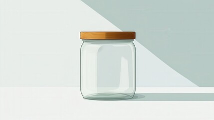 Poster - Clear Glass Jar with Wooden Lid on a Minimalist Surface with Soft Shadows Created by Natural Light