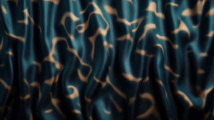Poster - This image showcases an elegant and sophisticated teal fabric pattern with golden swirls, making it perfect for textile designs, backgrounds, or presentations.