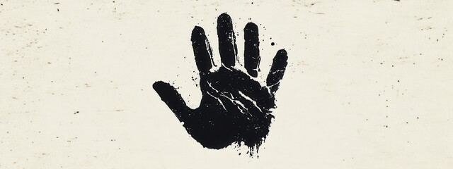 Poster - Handprint on Wall with Distressed Texture in Black and White Abstract Art Representing Gesture, Impression and Human Connection