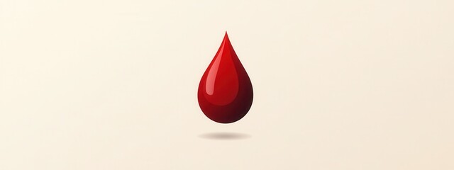 Poster - Red droplet with glossy finish on a soft background, symbolizing fluidity, vitality, and health, perfect for medical or wellness-themed projects