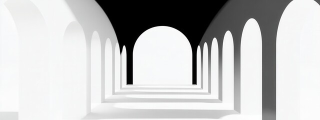 Poster - Modern architectural design featuring minimalistic arched structures in a contrasting black and white color scheme with dramatic shadows