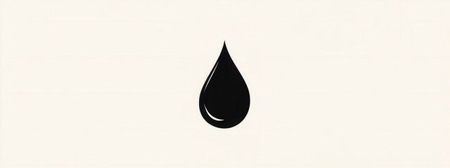 Poster - Black droplet graphic on a soft beige background representing purity, fluidity, and elegance in minimalistic design for artistic and modern projects
