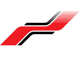 Poster - Vector red and black striped pattern on white background. Racing design element for car body, boat, sportswear, toy. Dynamic Striped vector background. Speed