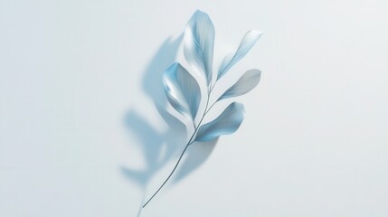 Poster - Delicate Blue Leaves on a White Background Capturing Serene Natural Beauty and Minimalist Aesthetic for Tranquil Decor and Artistic Inspiration