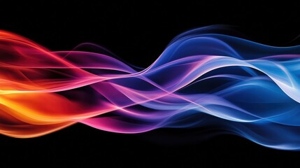 Poster - Vibrant red, pink, and blue abstract waves flow dynamically against a black background, creating a mesmerizing, colorful light effect.