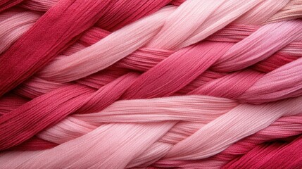 Poster - This artistic image showcases a stunning display of braided pink and red textiles, creating a visually appealing pattern that evokes warmth and creativity in home design.
