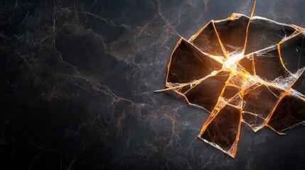Poster - An artistic representation of shattered glass featuring beautiful reflections of light in a dark background, symbolizing fragility and the complexity of emotions.