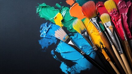 Poster - This image presents a vibrant arrangement of paintbrushes alongside vivid strokes of color, embodying creativity and artistic expression in a dynamic and expressive composition.