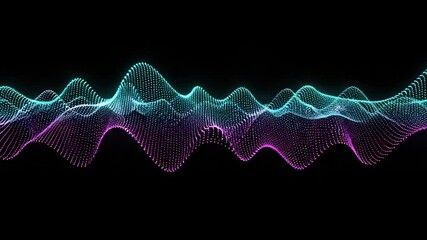 Fototapete - Abstract wave pattern with blue and pink dots on a black background creating a visual effect