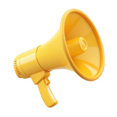 Poster - 3d yellow megaphone announcement device isolated on transparent background