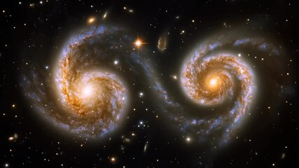 Wall Mural - Spiral galaxy pair in deep space