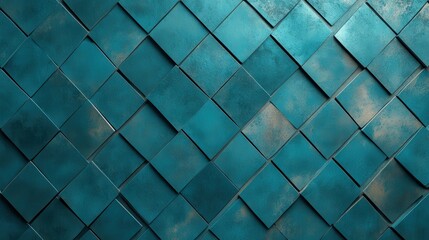 Poster - A captivating close-up of a teal colored geometric pattern featuring a metallic sheen, illustrating modern design principles and artistic craftsmanship in interior decor.