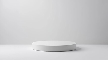Poster - A minimalist white round podium on a plain white surface with a light gray background, ideal for product display or presentation.