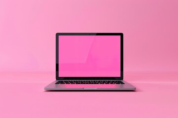 Ultra Hd Picture of Laptop with Blank Screen on Pink Background 3D Rendering