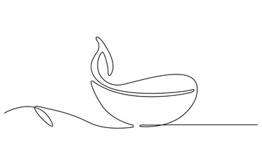 Poster - Continuous one line drawing of hand holding diya lamp light for Diwali celebration. Deepavali oil lamp line art vector design.