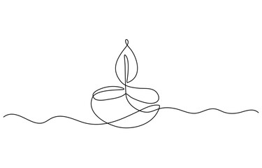 Poster - Continuous one line drawing of hand holding diya lamp light for Diwali celebration. Deepavali oil lamp line art vector design.