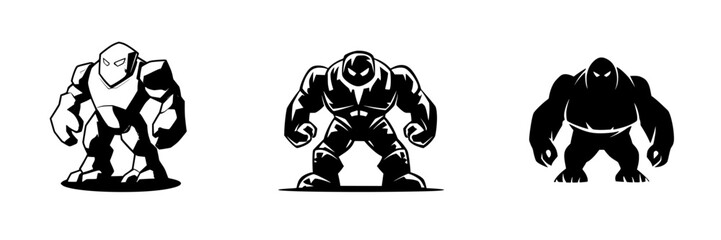 Poster - Black icons of powerful figures displaying strength and character in a minimalist design style with bold lines and contrasting colors