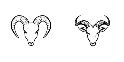 Poster - Set of black icon ram heads with detailed horn designs showcasing unique artistic styles and symmetrical features