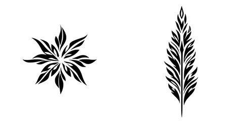 Poster - Set of intricate black icons featuring floral and leaf designs suitable for various artistic uses