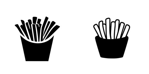 Poster - Black icons of French fries in different styles, showcasing simple yet recognizable designs suitable for branding or menus