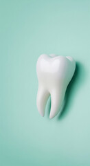 Poster - White tooth model on mint background, showcasing dental hygiene or oral care concept Free space for text or logo