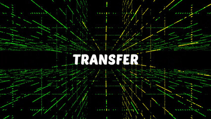 Poster - Abstract Data Transfer Visualization with Green and Yellow Lines on a Black Background This image