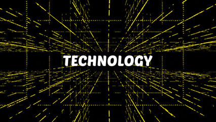 Poster - Futuristic Technology Grid with Yellow Lines and Dotted Patterns on a Black Background The image