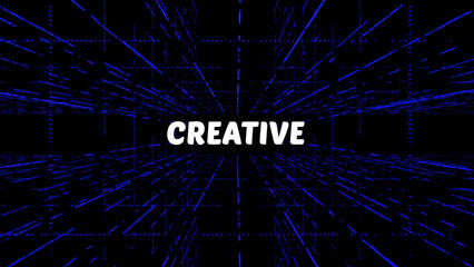 Poster - Creative Text in White with a Blue Grid on a Black Background Perspective The word
