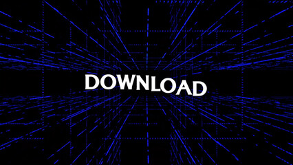 Poster - Download Text in White with Blue Digital Grid on Black Background Perspective View The image