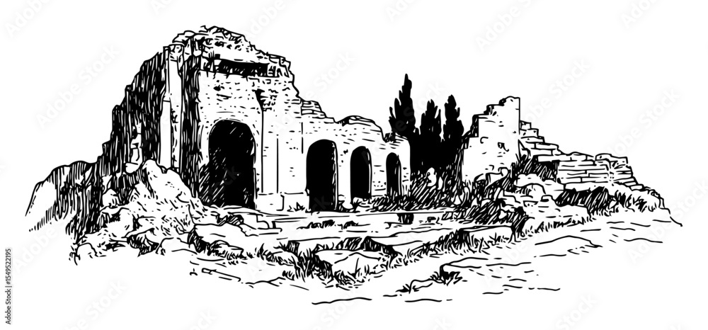Roman Outline Vector ancient roman ruins โ monochrome outline vector of historical ...