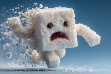 Poster - The sugar cube figure is falling apart, representing a reduction in sugar intake