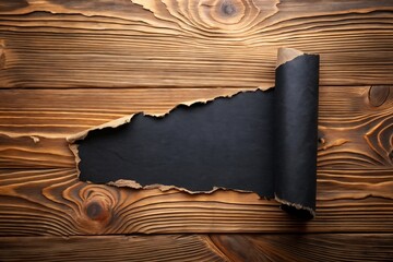 Poster - Elegant black paper roll against a stunning wooden texture background
