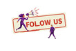 © Asad - Cartoon characters carrying a “FOLLOW US” banner while one uses a megaphone, dynamic flat illustration on transparent background for engaging social-media or marketing campaigns