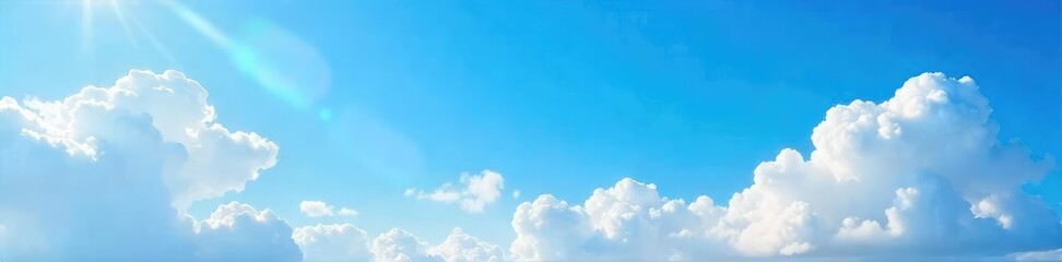 Wall Mural - Azure skies stretch endlessly, fluffy white clouds drift lazily across a vibrant blue canvas, bathed in sunlight A perfect depiction of idyllic blue-sky weather , weather, bright