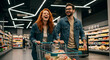© Bayu Tri Nugroho - Happy couple grocery shopping together enjoying their weekend fun time at the supermarket