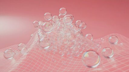 Mesh bubble glow floating over soft futuristic pink grid